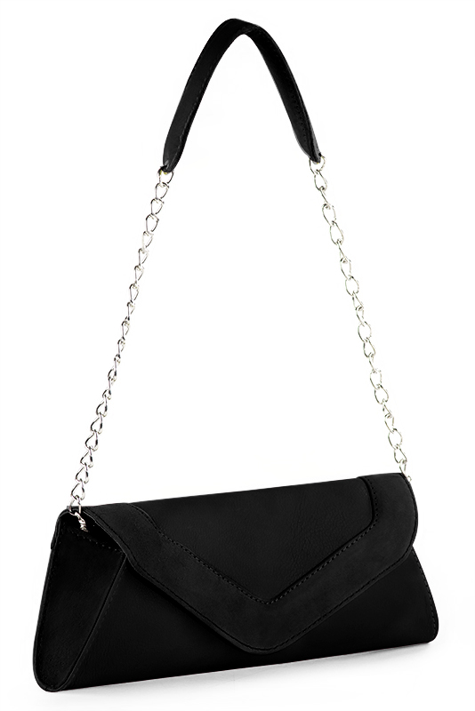 Dress clutch for wedding and parties in matt black leather - Worn view